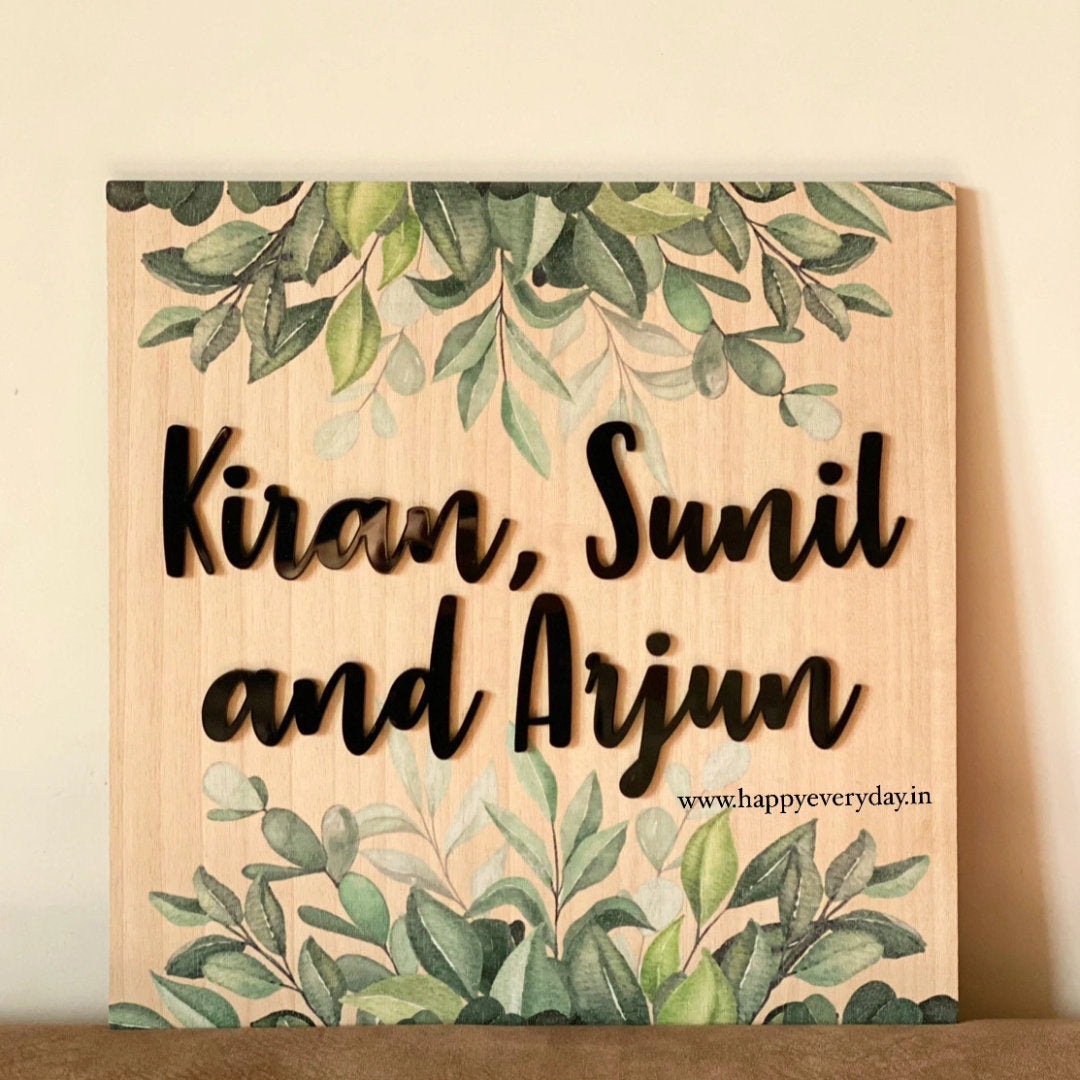HappyEveryday Cherry Botanical Wooden Nameplate (Square)