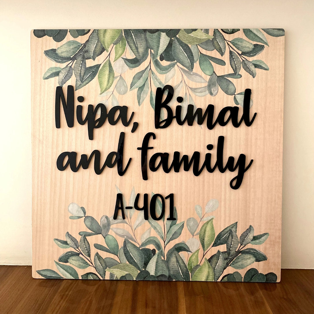 HappyEveryday Cherry Botanical Wooden Nameplate (Square)