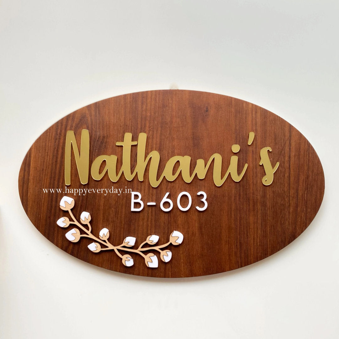 HappyEveryday Cotton Flower Wooden Nameplate (Oval)