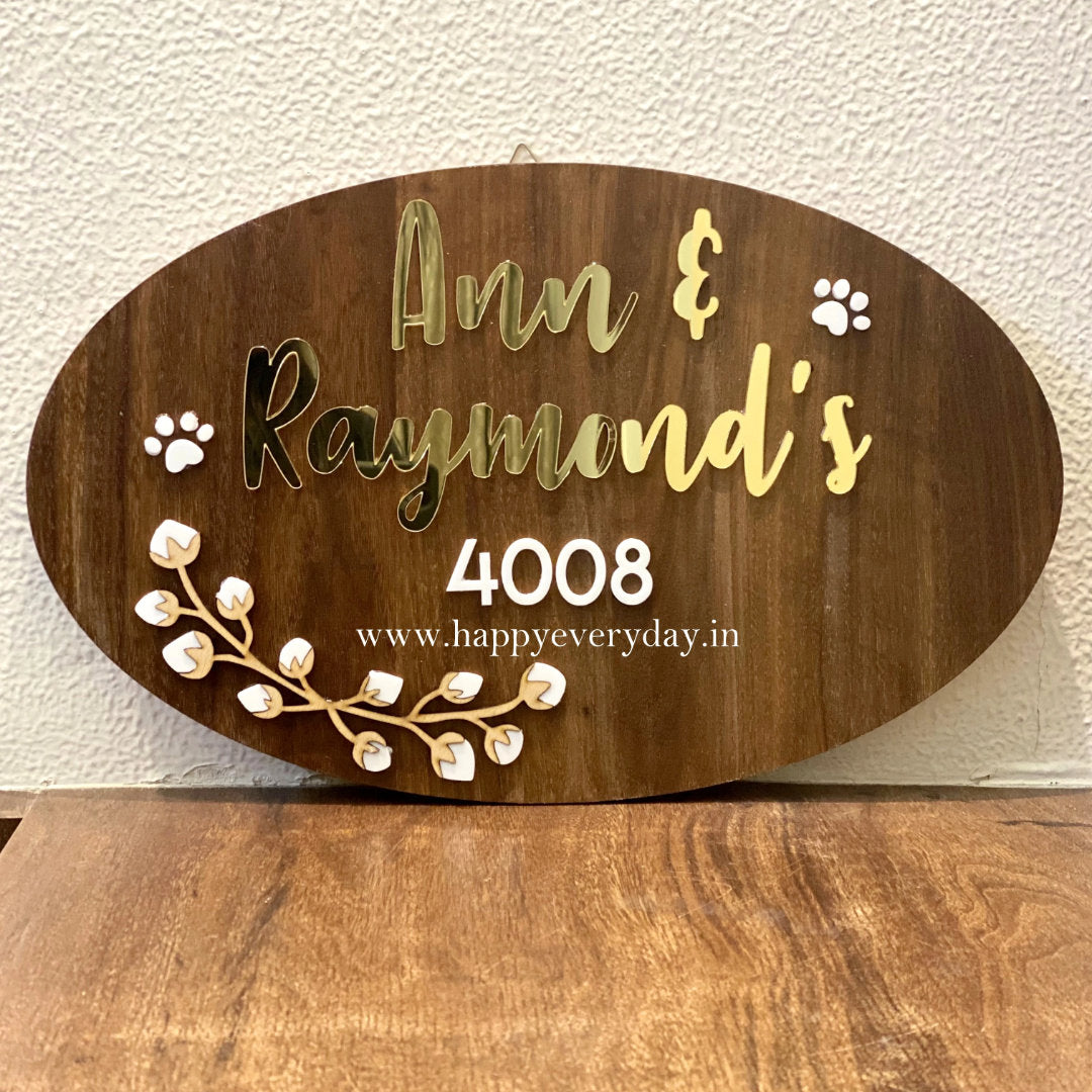HappyEveryday Cotton Flower Wooden Nameplate (Oval)