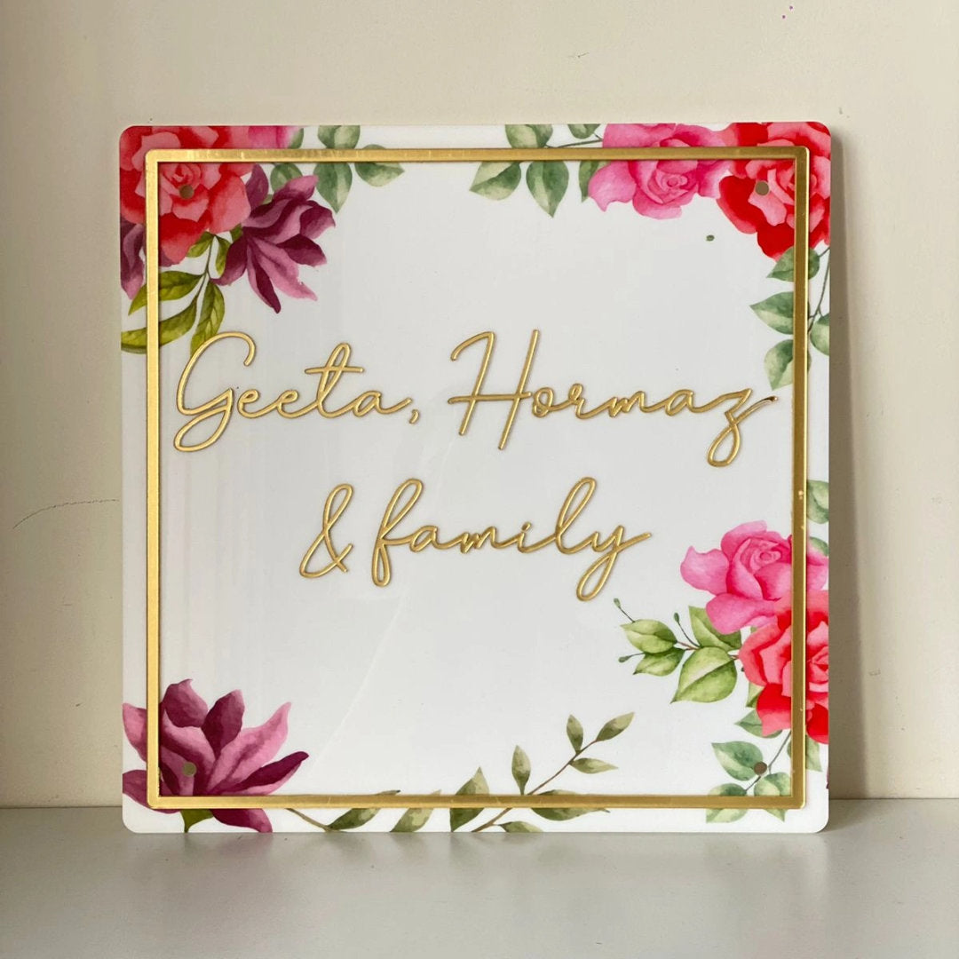 HappyEveryday Red & Pink Floral Acrylic Nameplate (Square)