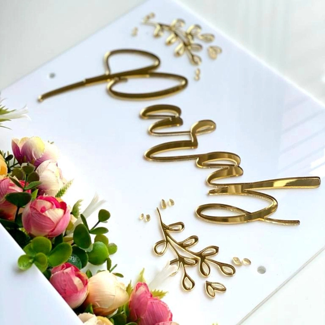 HappyEveryday White Floral Planter Acrylic Nameplate (Rectangle)