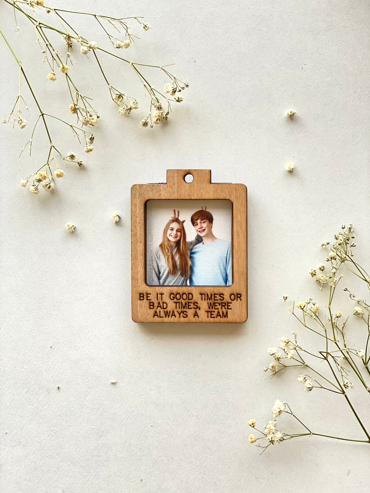 Polaroid photo magnet with engraved message