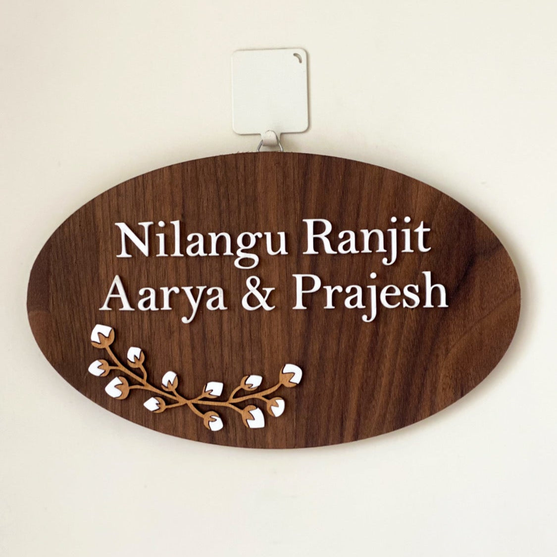 HappyEveryday Cotton Flower Wooden Nameplate (Oval)
