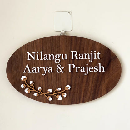 HappyEveryday Cotton Flower Wooden Nameplate (Oval)