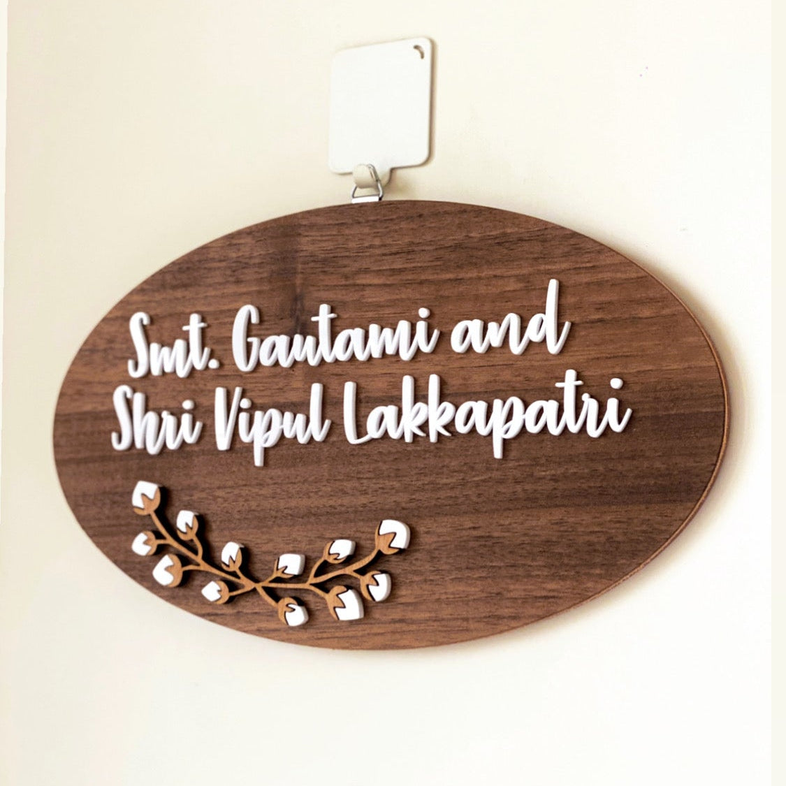 HappyEveryday Cotton Flower Wooden Nameplate (Oval)