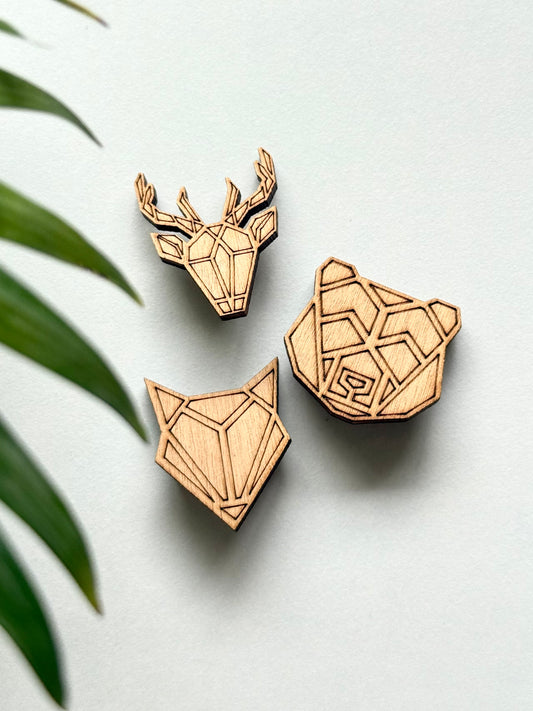 Fox, Panda and Deer Wooden Pin - Set of 3