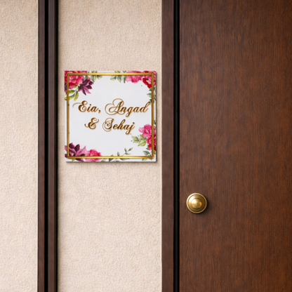 HappyEveryday Red & Pink Floral Acrylic Nameplate (Square)