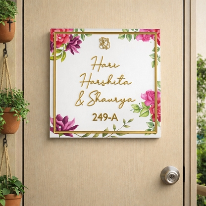 HappyEveryday Red & Pink Floral Acrylic Nameplate (Square)