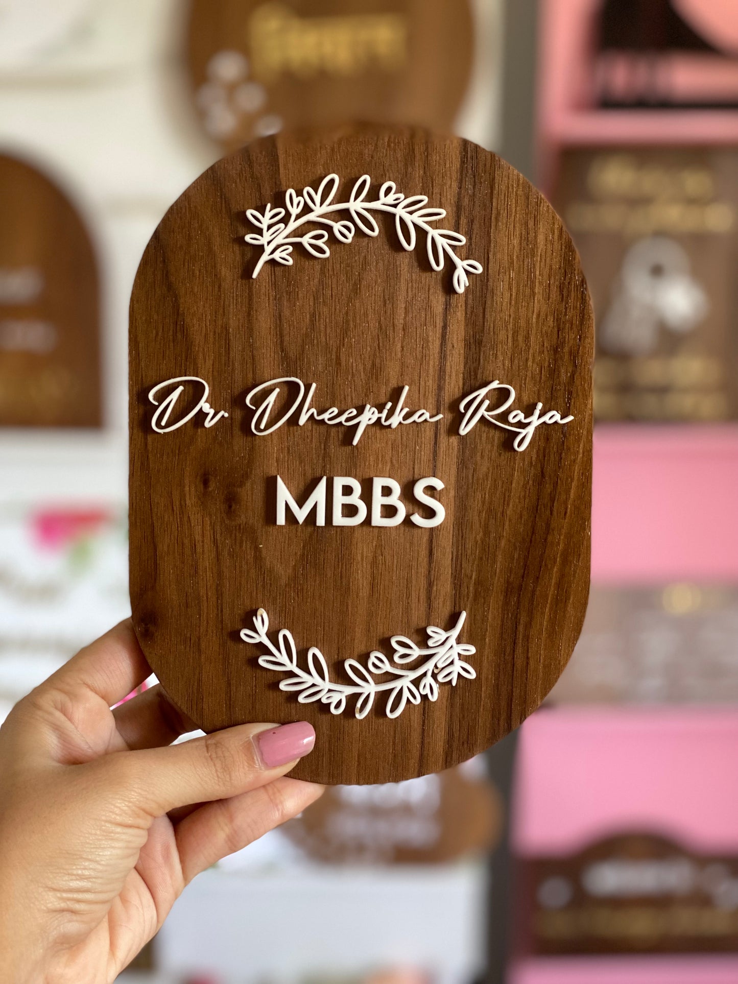 HappyEveryday Arched Elongated Miniature Wooden Nameplate