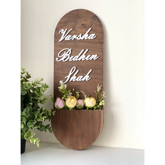 HappyEveryday Chic Elongated Basket Wooden Nameplate