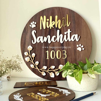 HappyEveryday Cotton Flower Wooden Nameplate (Circle)