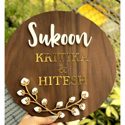 HappyEveryday Cotton Flower Wooden Nameplate (Circle)