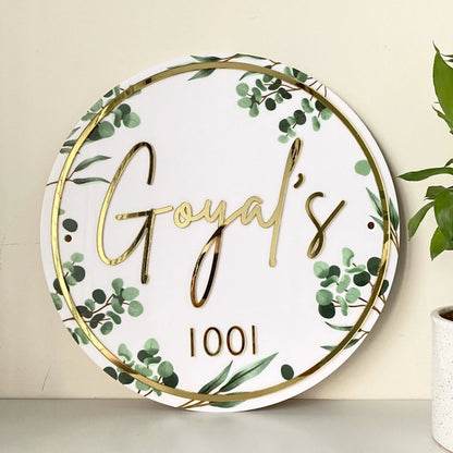 HappyEveryday Floral White & Golden Acrylic Nameplate (Circle)