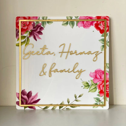 HappyEveryday Red & Pink Floral Acrylic Nameplate (Square)