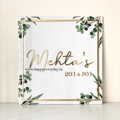 HappyEveryday Floral White & Golden Acrylic Nameplate (Square)