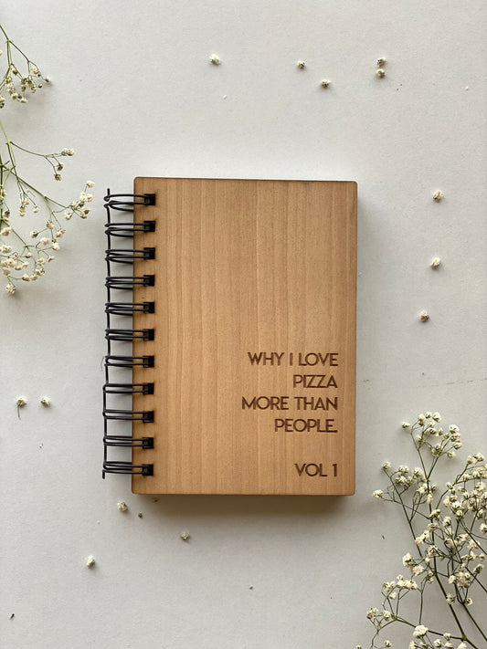 I Love Pizza Wooden Notebook