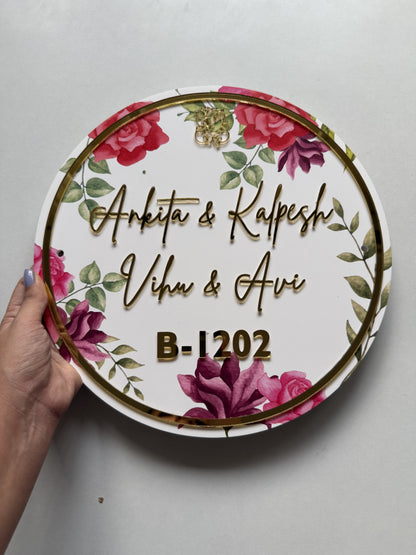 HappyEveryday Red & Pink Floral Acrylic Nameplate (Circle)
