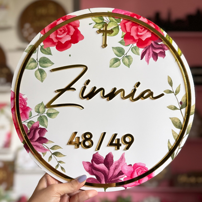 HappyEveryday Red & Pink Floral Acrylic Nameplate (Circle)