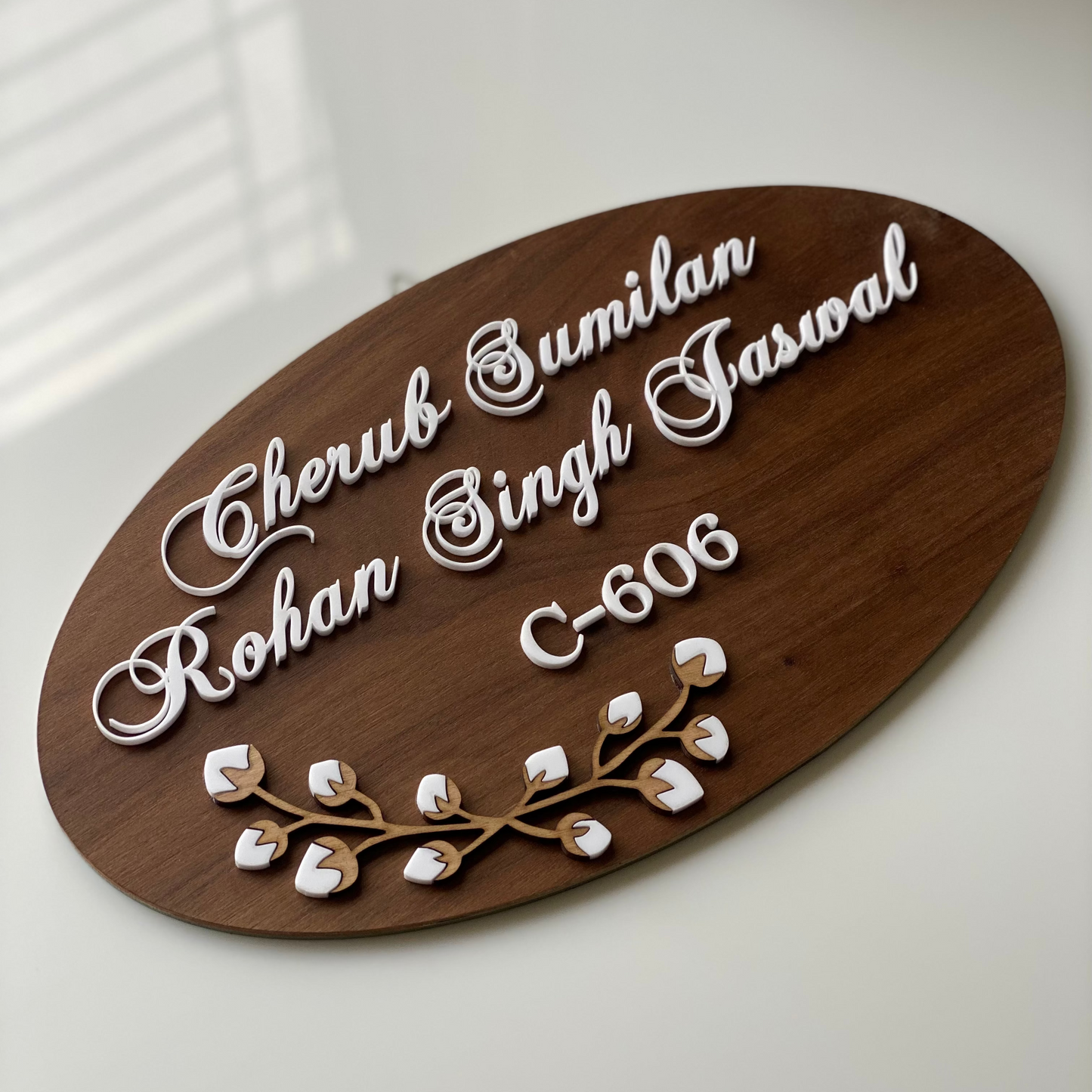 HappyEveryday Cotton Flower Wooden Nameplate (Oval)