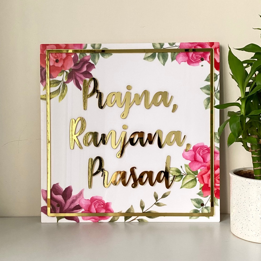 HappyEveryday Red & Pink Floral Acrylic Nameplate (Square)