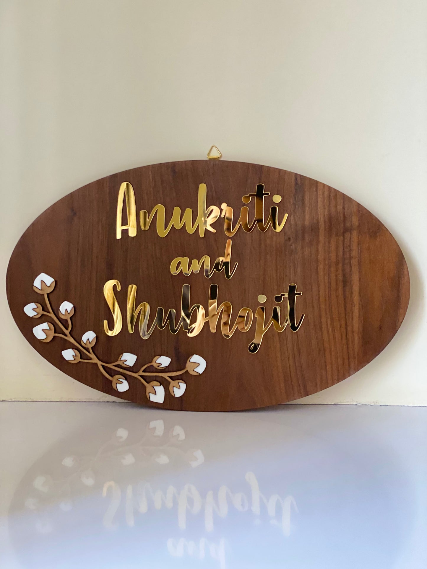 HappyEveryday Cotton Flower Wooden Nameplate (Oval)