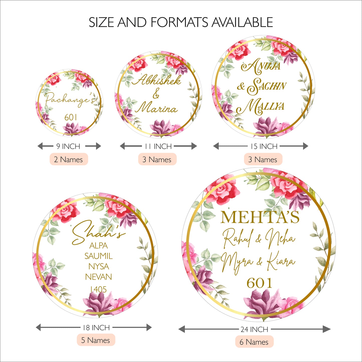 HappyEveryday Red & Pink Floral Acrylic Nameplate (Circle)