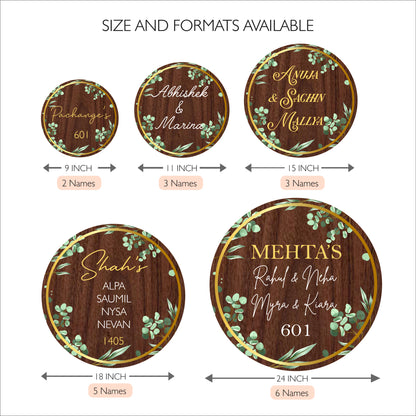 HappyEveryday Floral Walnut & Golden Wooden Nameplate (Circle)