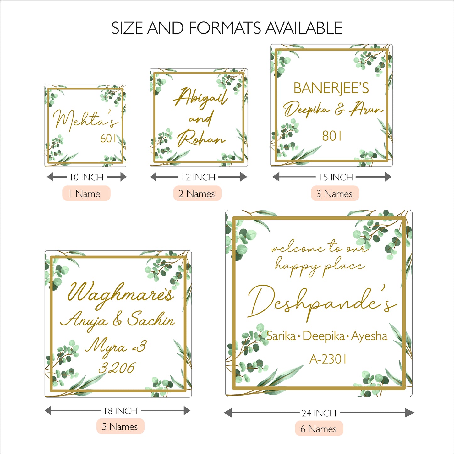 HappyEveryday Floral White & Golden Acrylic Nameplate (Square)