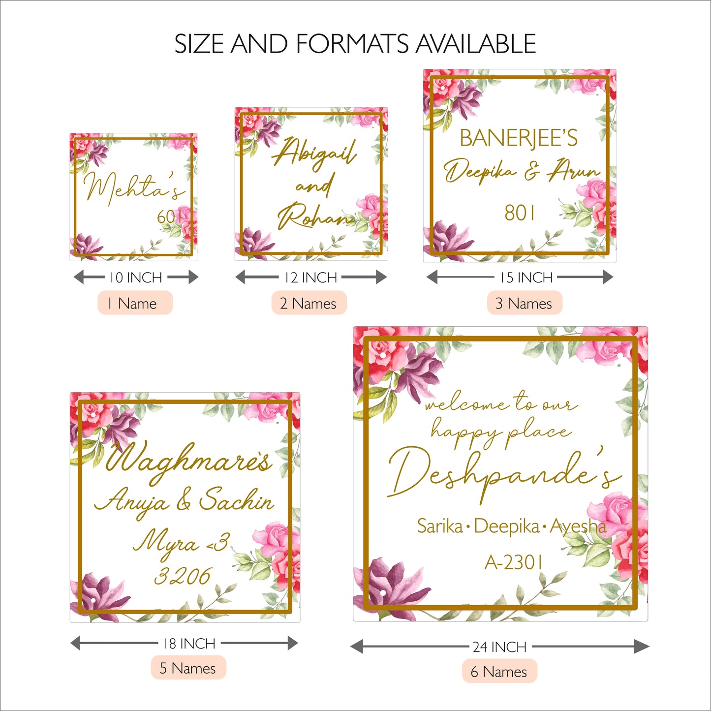 HappyEveryday Red & Pink Floral Acrylic Nameplate (Square)